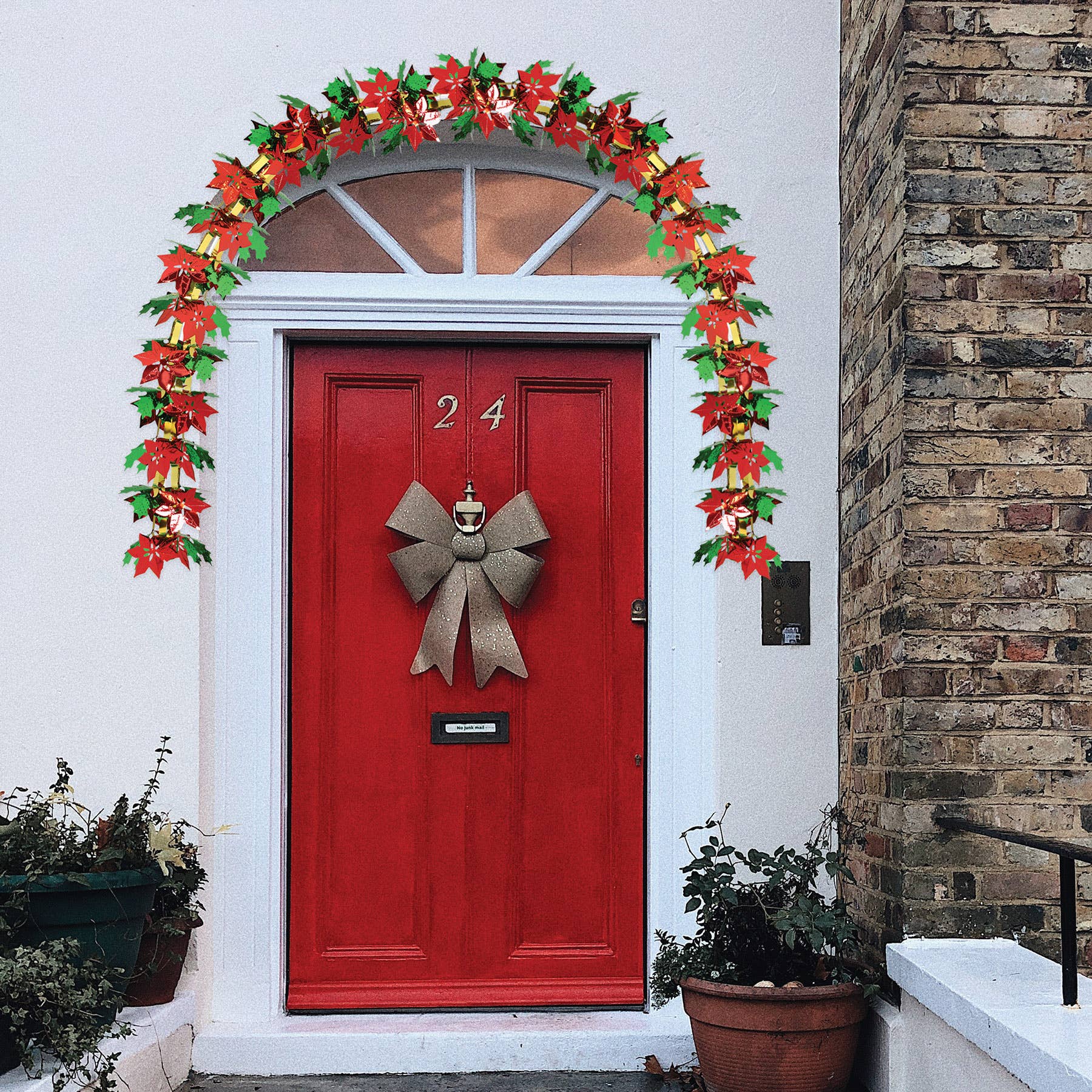 Beistle – Arco de bandeirinhas por atacado – Grinalda de Corrente Metálica Poinsétia & Holly, 12" x 9'4