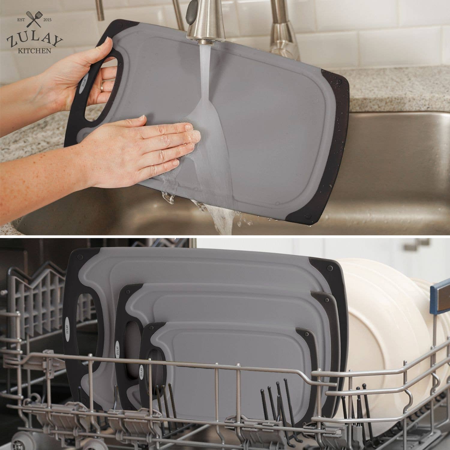 Zulay Kitchen - Vendita all'ingrosso Taglieri - Set di 3 Taglieri in Plastica – Scanalatura Antiscivolo per Succhi5