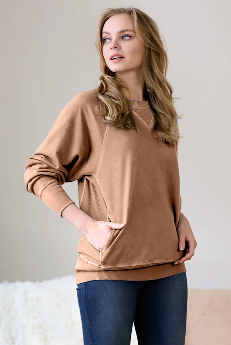 42POPS - Wholesale Sweatshirt - Women's - `.Washed French Terry Pullover With Side Pockets11