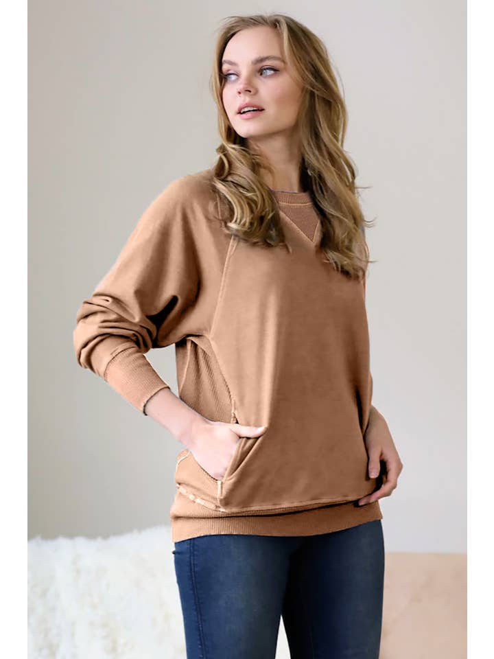 42POPS - Wholesale Sweatshirt - Women's - `.Washed French Terry Pullover With Side Pockets11