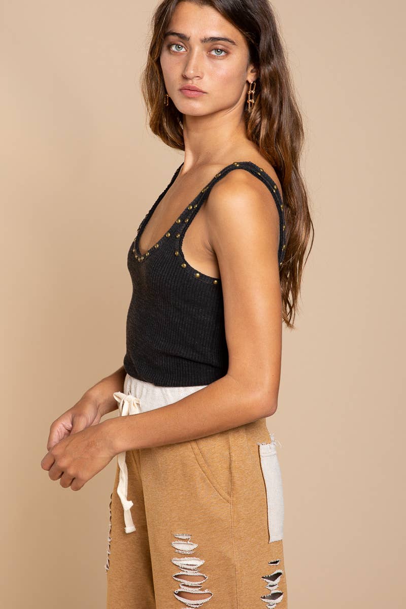 Pol Clothing - Wholesale Knit Top - Women's - Stud detail Scoop Neck Sleeveless Top4