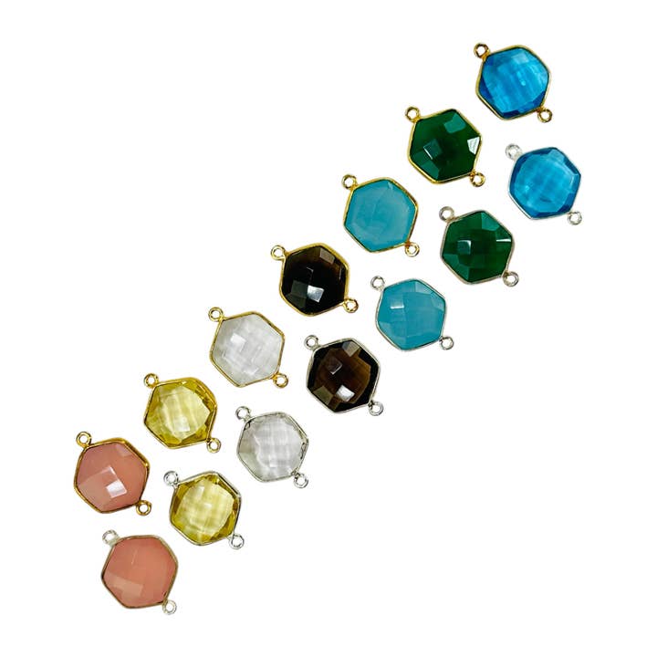 Crystal Charm Hexagon Double Bail Pendant Gold/Silver for wholesale by Jewelers Paradise