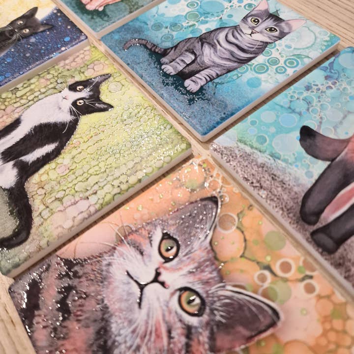 By Jo Crafts – wholesale Coasters – 103-C Black & White Cat Coaster5