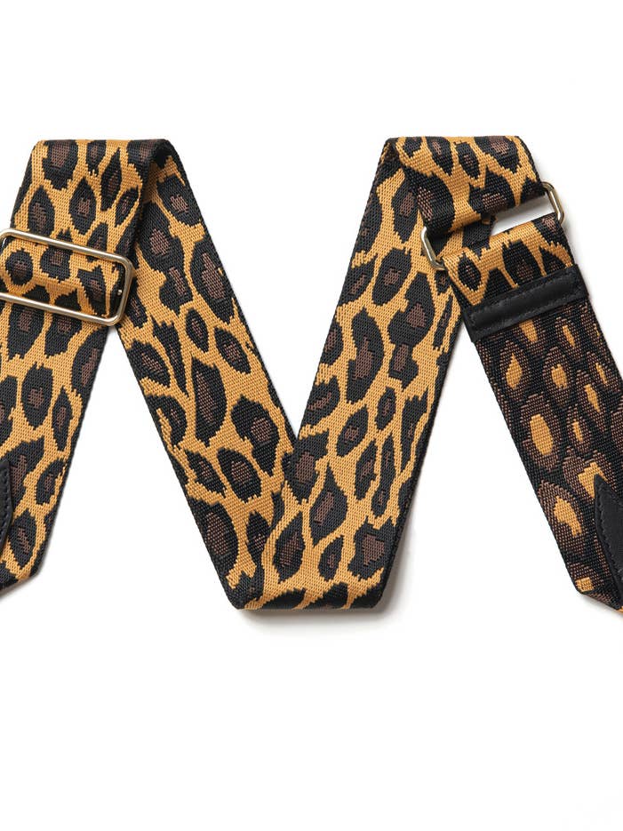 Bag Strap with Canvas Texture and Leather Ends-Cheetah Chic for wholesale by MONTTE DI JINNE