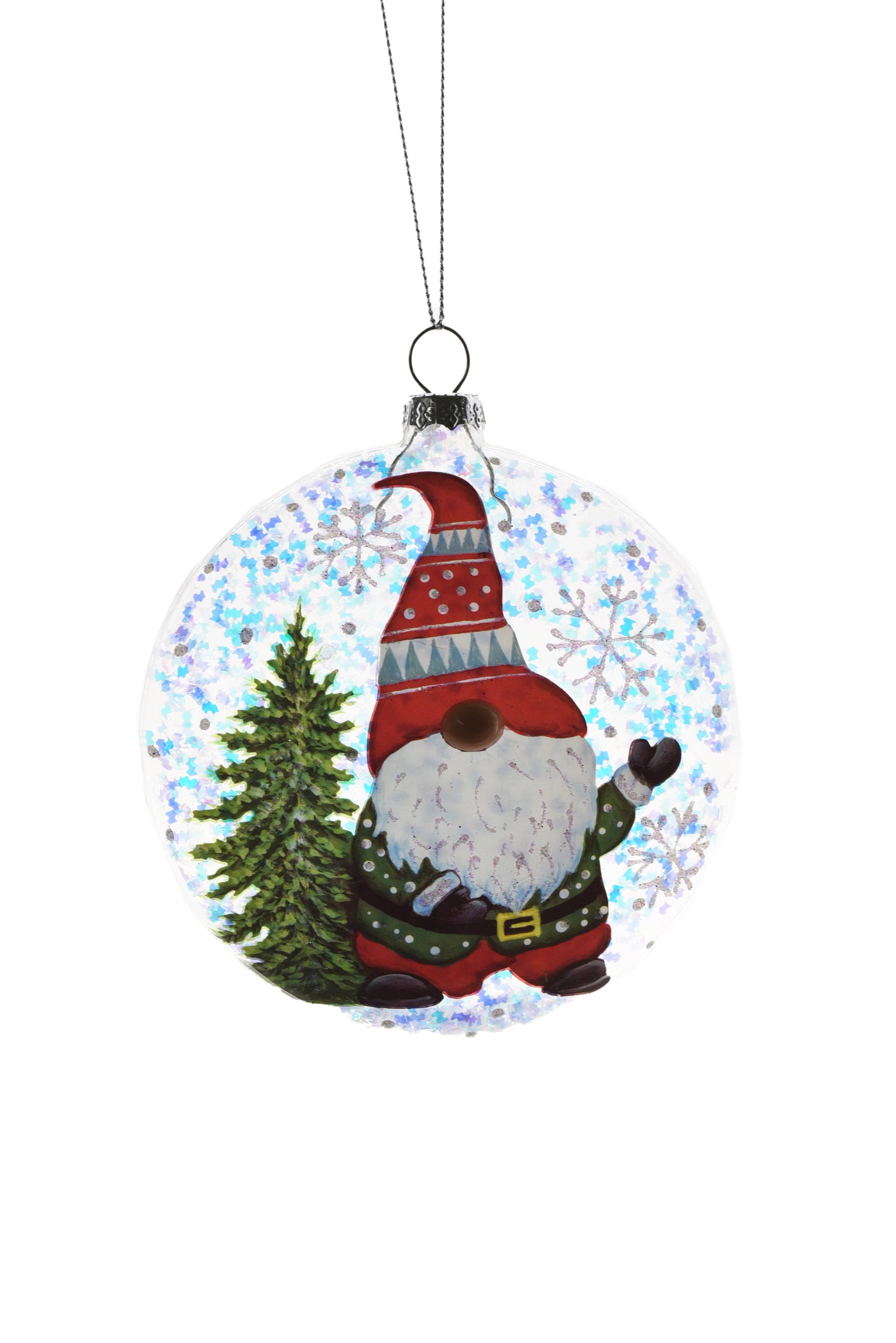 Starlight Collection - Wholesale Ornament - Clear Glittery Ball Ornament with Gnome and Candy Cane
