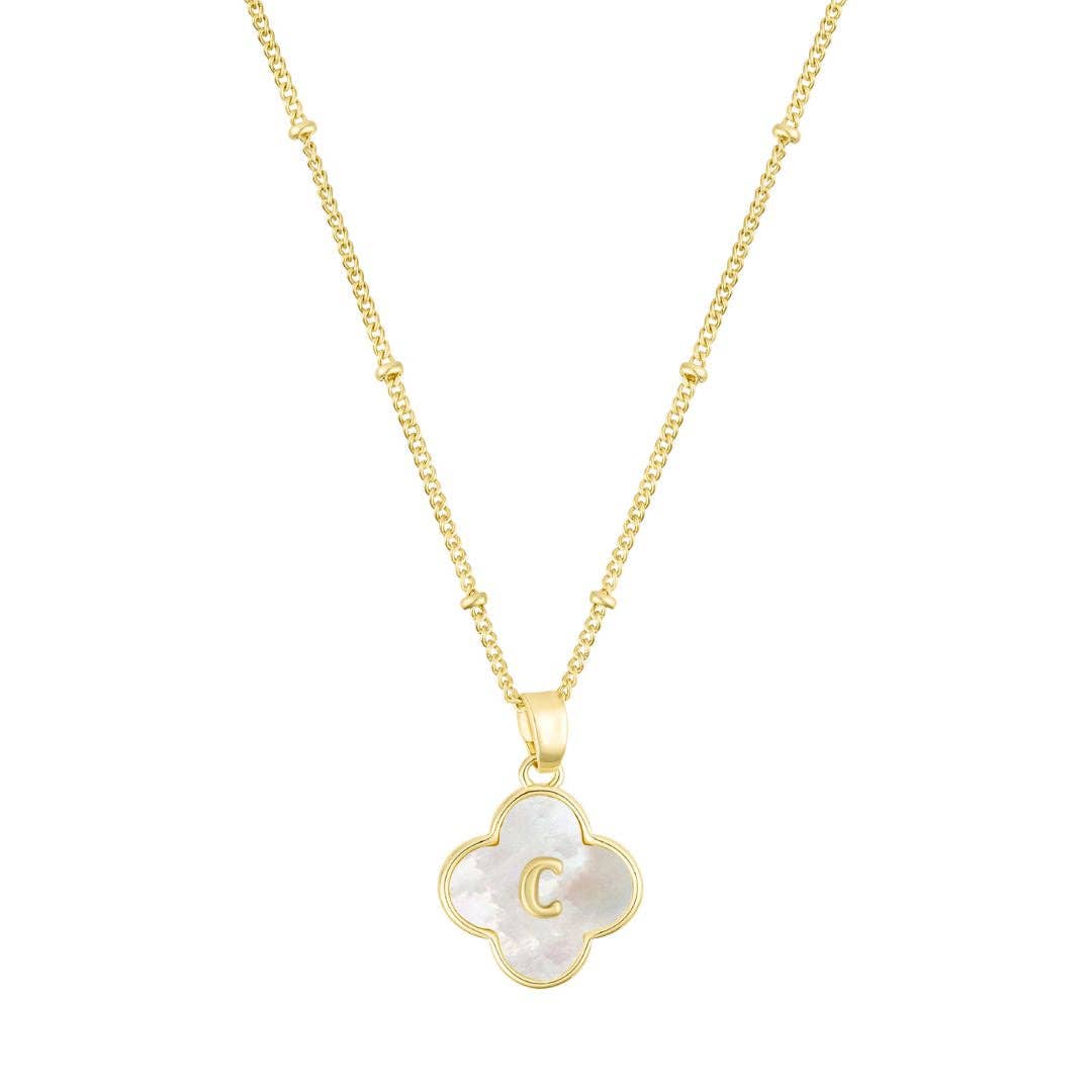 Adornia - Wholesale Pendant/Charm Necklace - 14k Gold Plated Mother-of-Pearl Initial Clover Necklace5