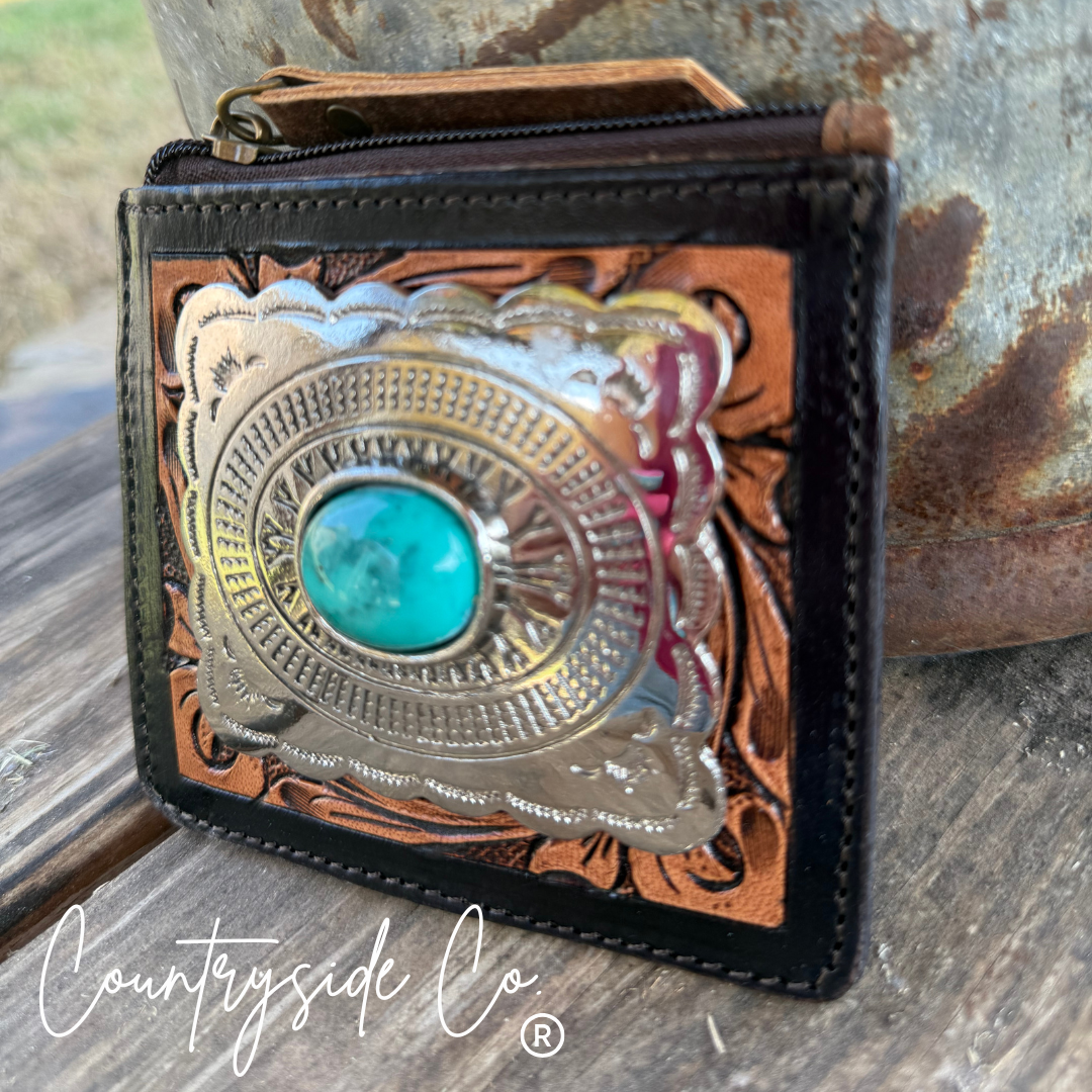 Texas Western Cowhide Bags and More – Carteira - Mulher por atacado – Carteira Pequena em Pele Trabalhada Concho1