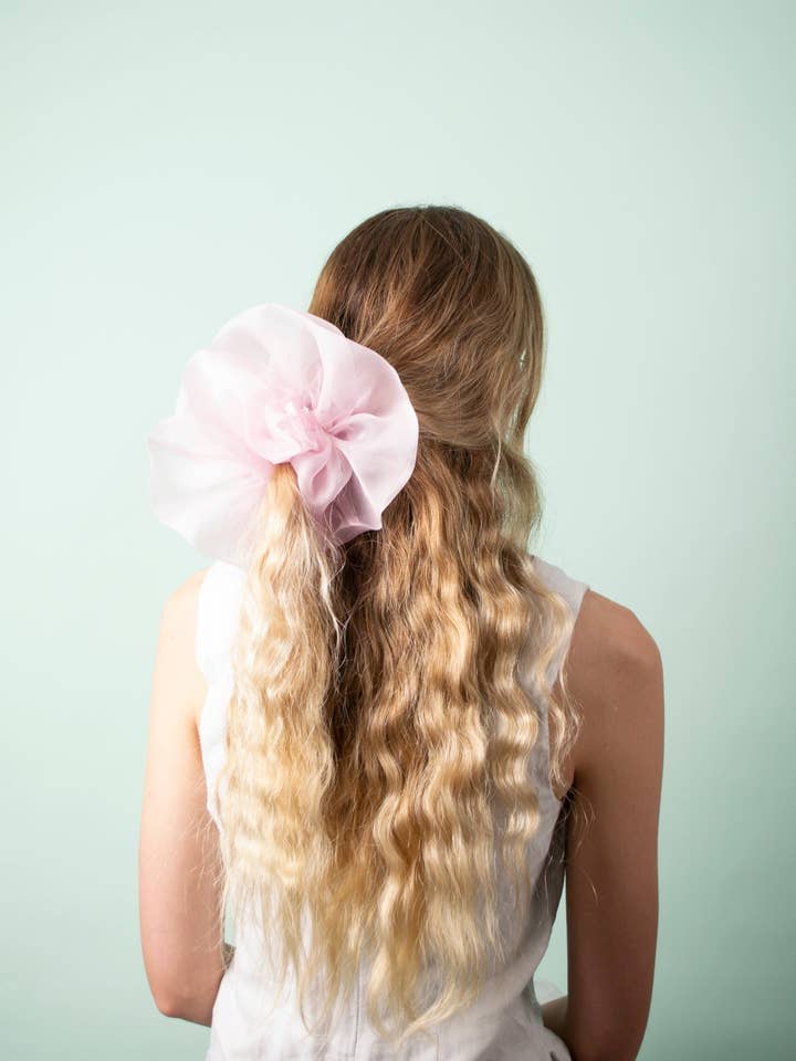 Giga Scrunchie in Rose Quartz Silk Organza for wholesale by Gliese 504