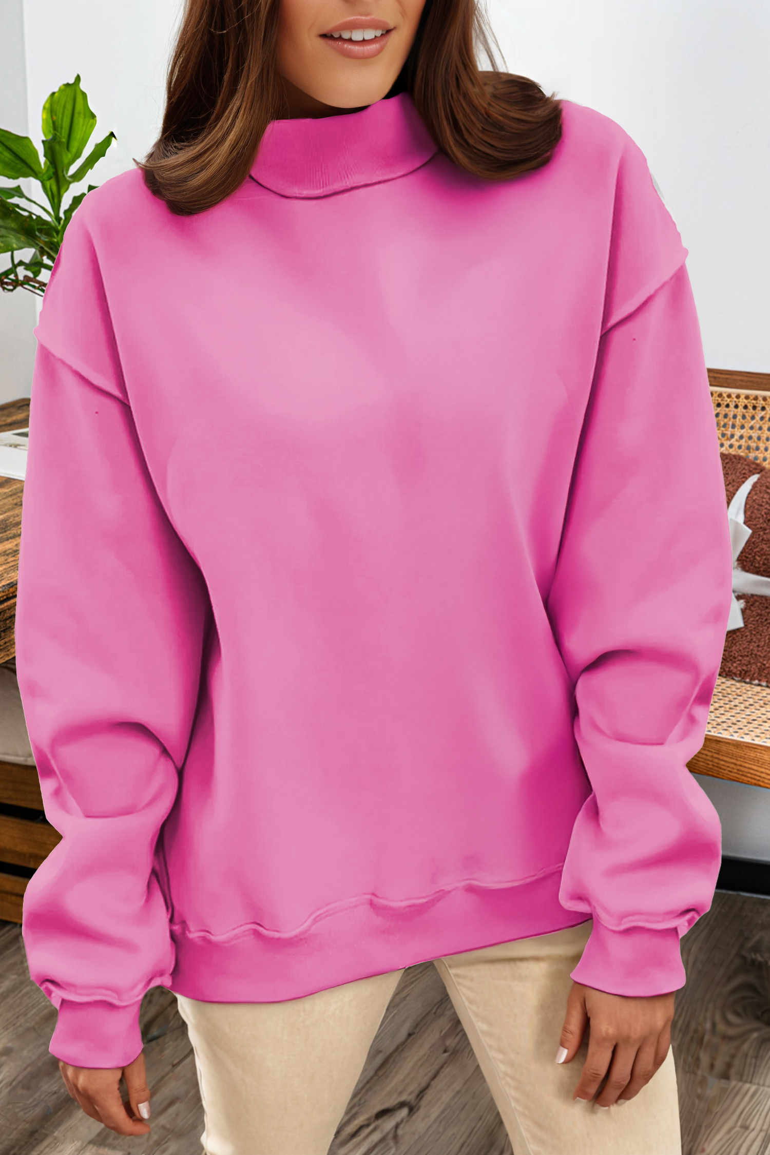 fashionworks - Vente Sweat-shirt – femme - Sweat-shirt réversible à col montant et épaules tombantes oversize4