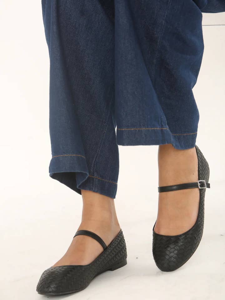 BLACK WOVEN MARY JANE BALLET for wholesale on Faire2
