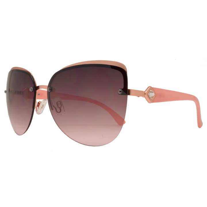 Lunettes de soleil en métal pour femmes sans monture en forme d'œil de chat avec strass pour la vente par Dynasol Eyewear