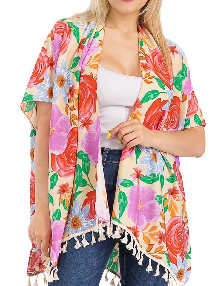 Floral Garden Chiffon Swimwear Cover-Up Kimono por atacado de Cap Zone