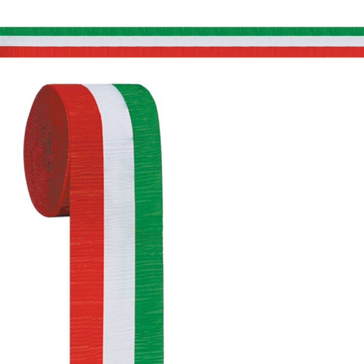Red, White & Green Crepe Streamer Roll - 9.1Mtr x 6cm for wholesale by 360 Degrees Ltd