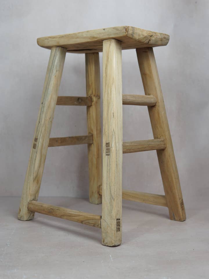 Vintage Rustic Stool - Elm wood - 18.1 for wholesale by Botanical Boys