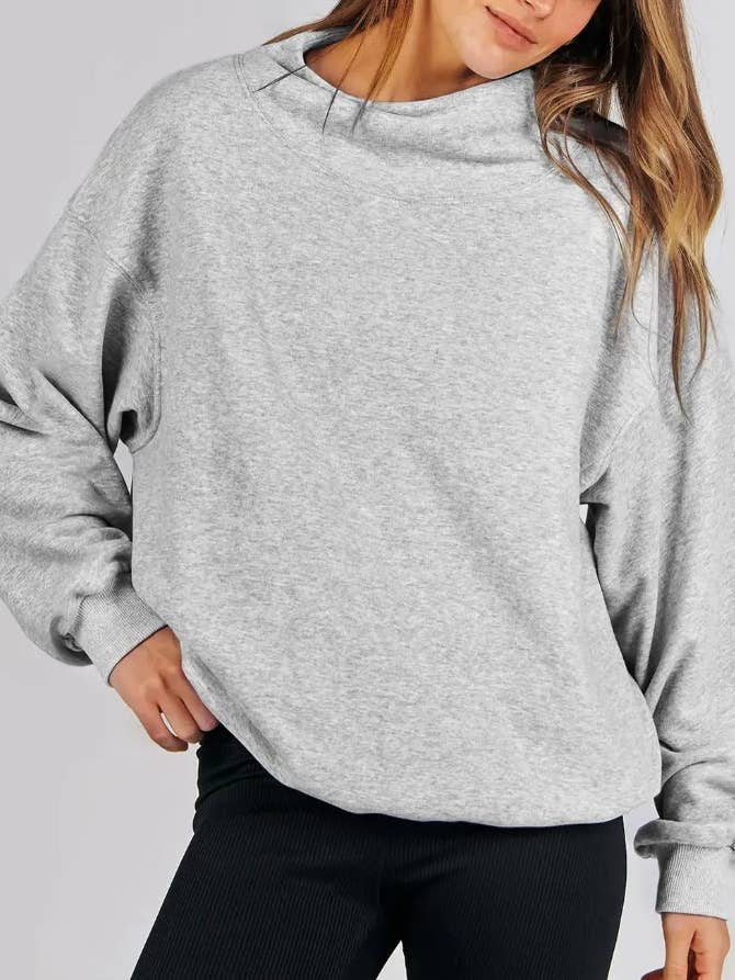 Rosa Clothing - Wholesale Sweatshirt - Women's - Athleisure plain mock neck loose Sweatshirt