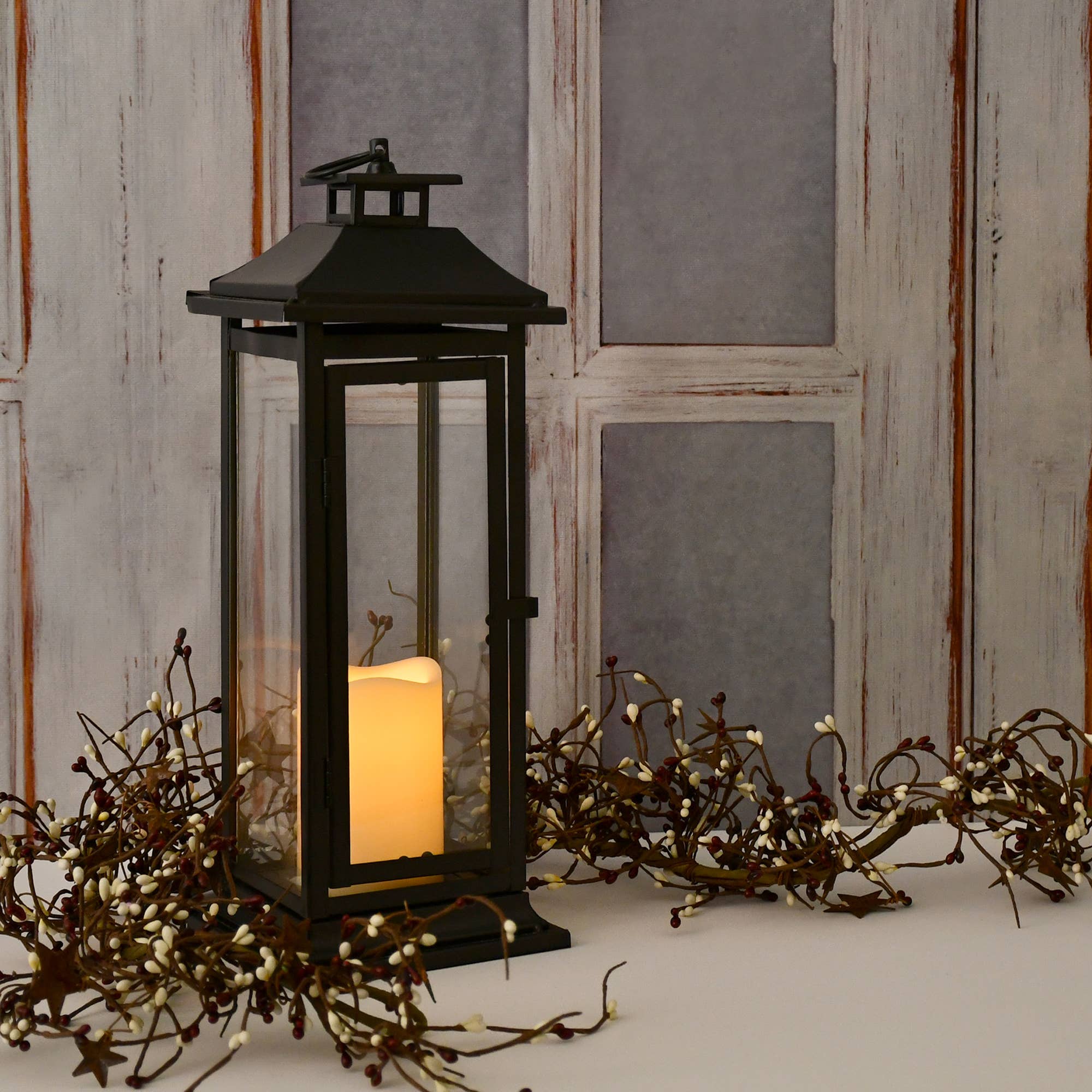 LumaBase - Wholesale Lantern - Metal Lantern with Battery-Operated Candle-Black2