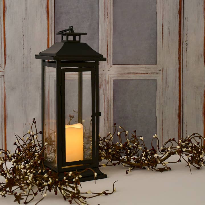 LumaBase - Wholesale Lantern - Metal Lantern with Battery-Operated Candle-Black2