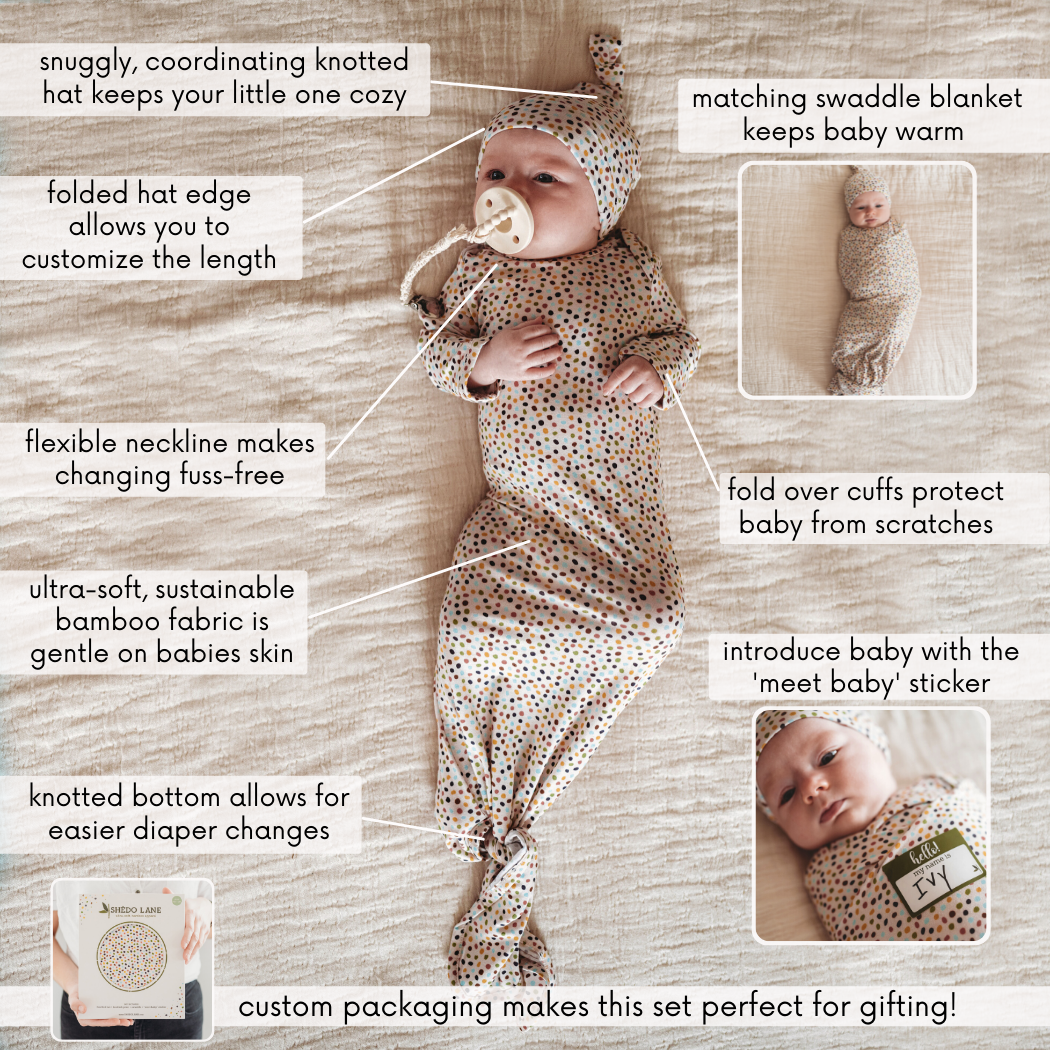 Shedo Lane - Wholesale Swaddle Set - Baby - Dappled Dot Bamboo Baby Swaddle 3 Piece Set1