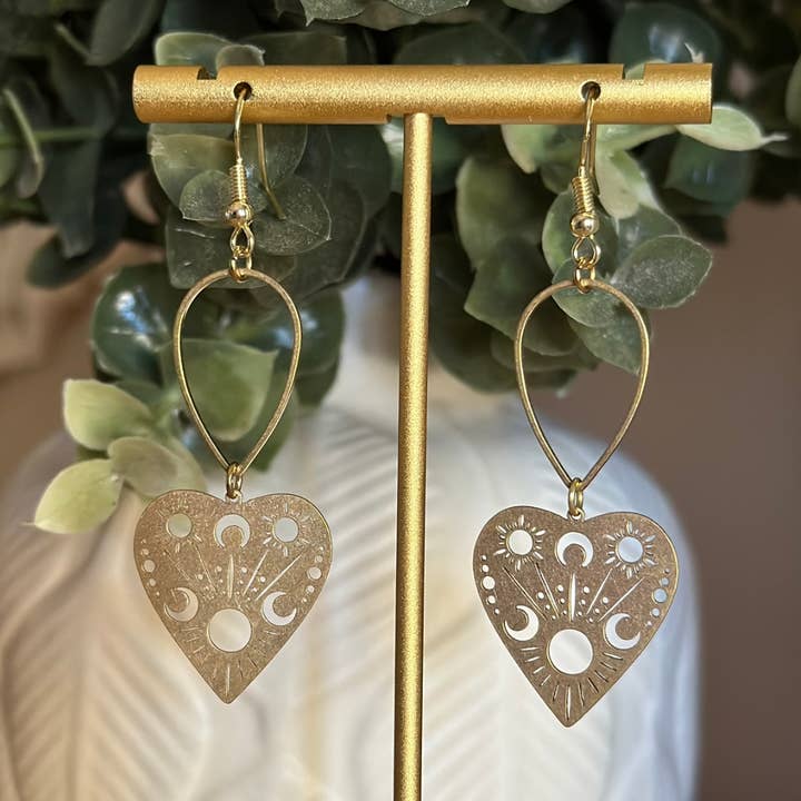 Hearts and Moons Dangle Earrings for wholesale by Monstera Earrings