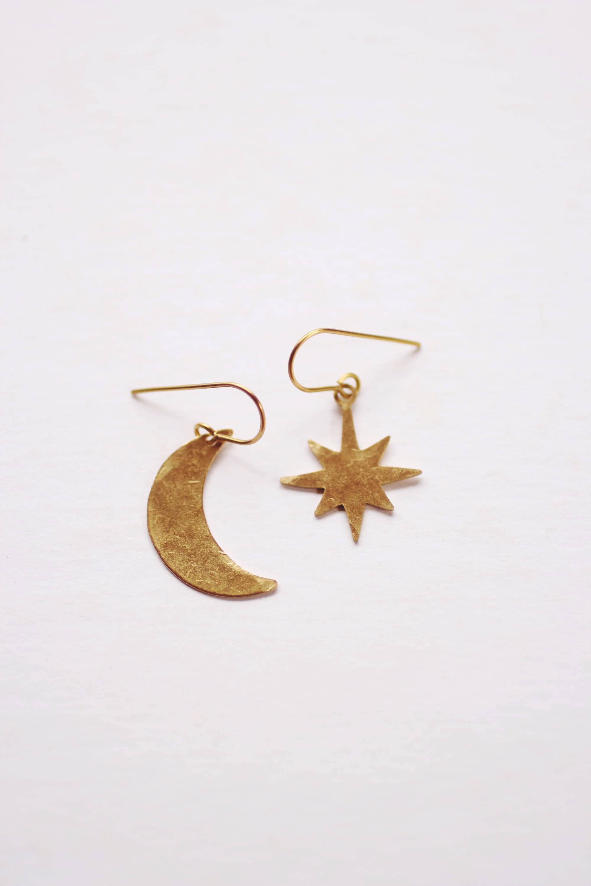 Rare Bird Co. + Pauline Stanley Studio - Wholesale Dangle Earrings - Hammered Moon Star Earrings