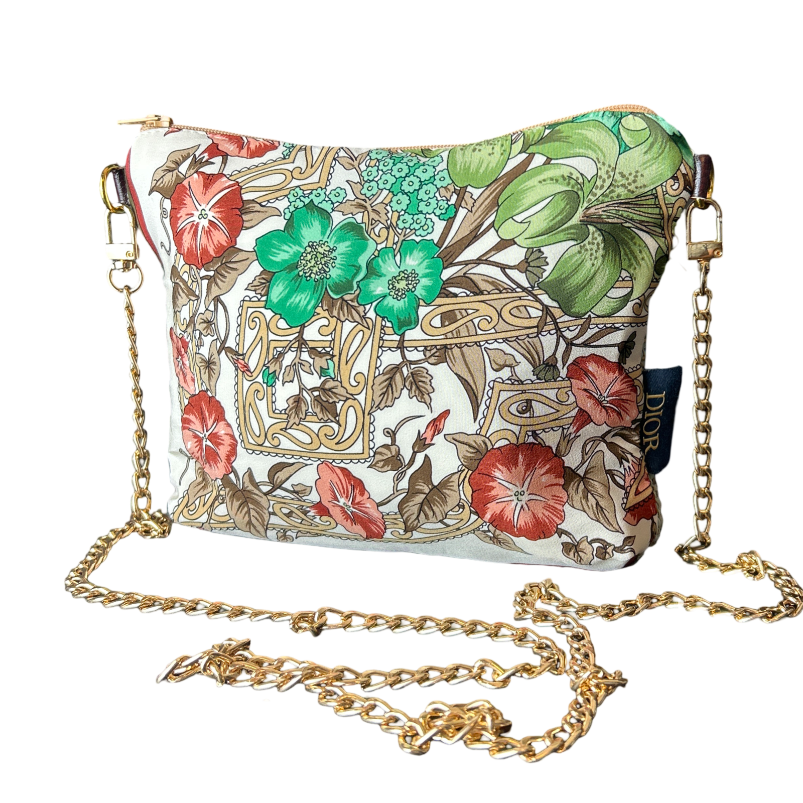 Vintage Luxe Up - Wholesale Crossbody Bag - Women's - Garden Trellis Vintage Silk Scarf Crossbody Bag0