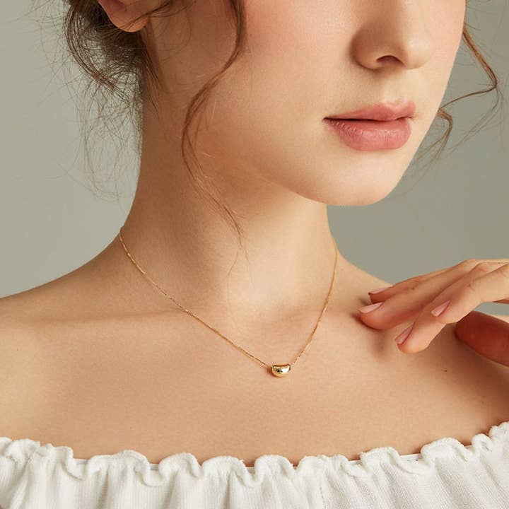 Perimade & Co. LLC - Wholesale Pendant/Charm Necklace - Cute Gold Acacia Bean Necklace in 925 Sterling Silver, Steel