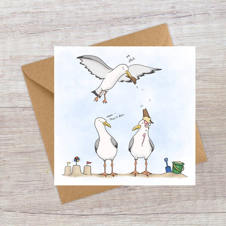 Naughty Seagulls - Greeting card for wholesale by Lucy Driver Illustration