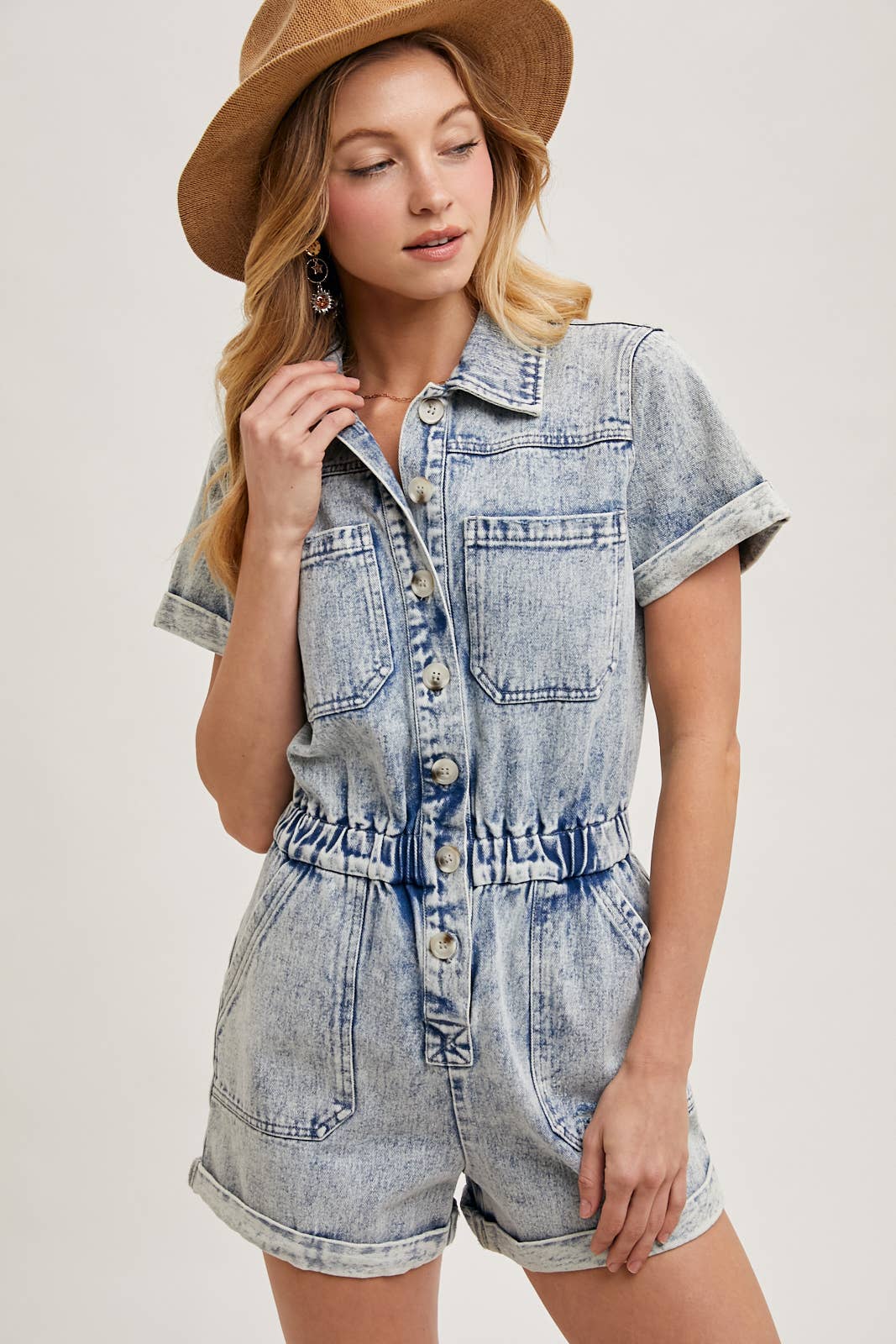 Bluivy – Romper - Mulher por atacado – CASACÃO DE MANGA CURTA EM JEANS LAVADO