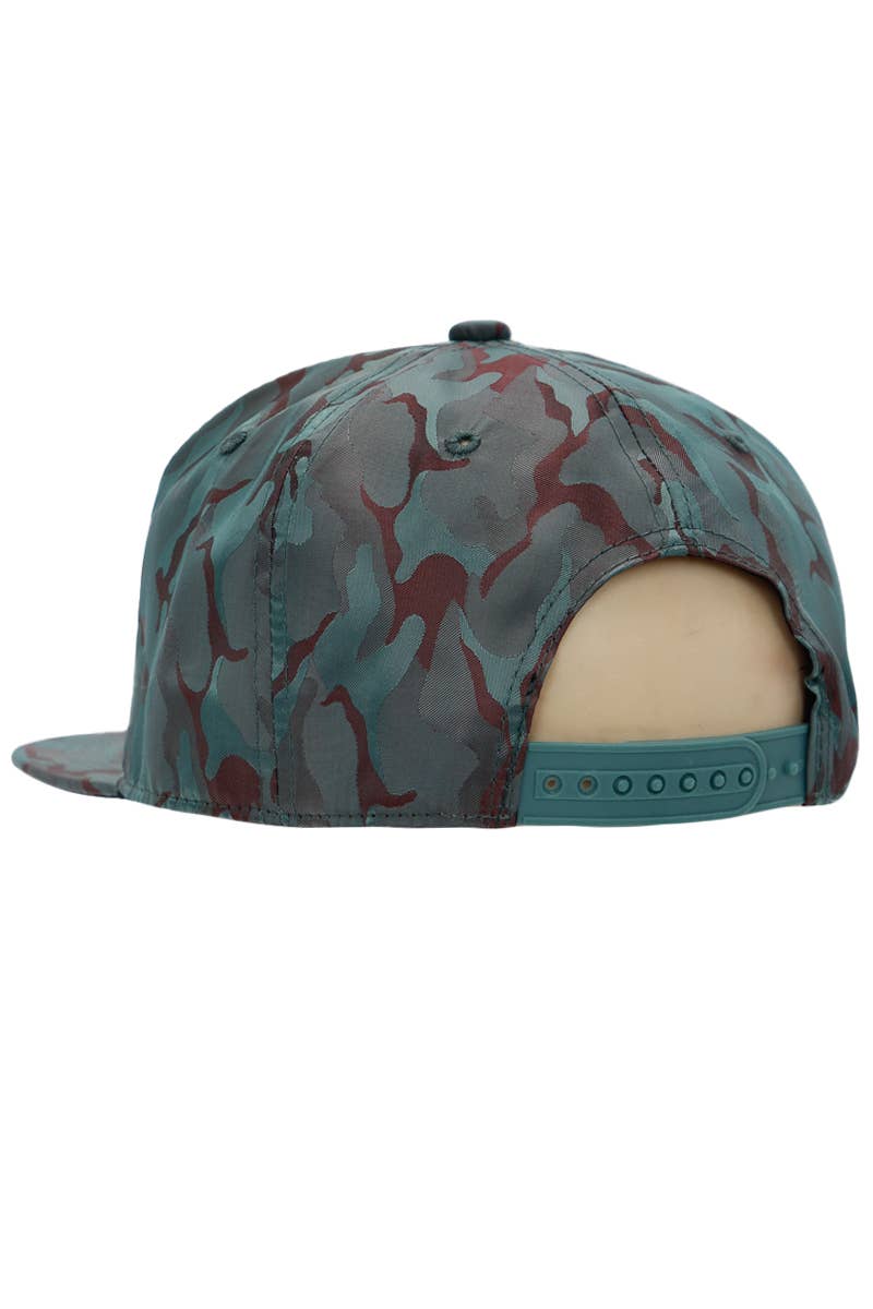 Cap Zone - Wholesale Flat Brim Cap - Men's - Gold Marijuana Leaf Embossed Camo Polyester Fabric Snapback14