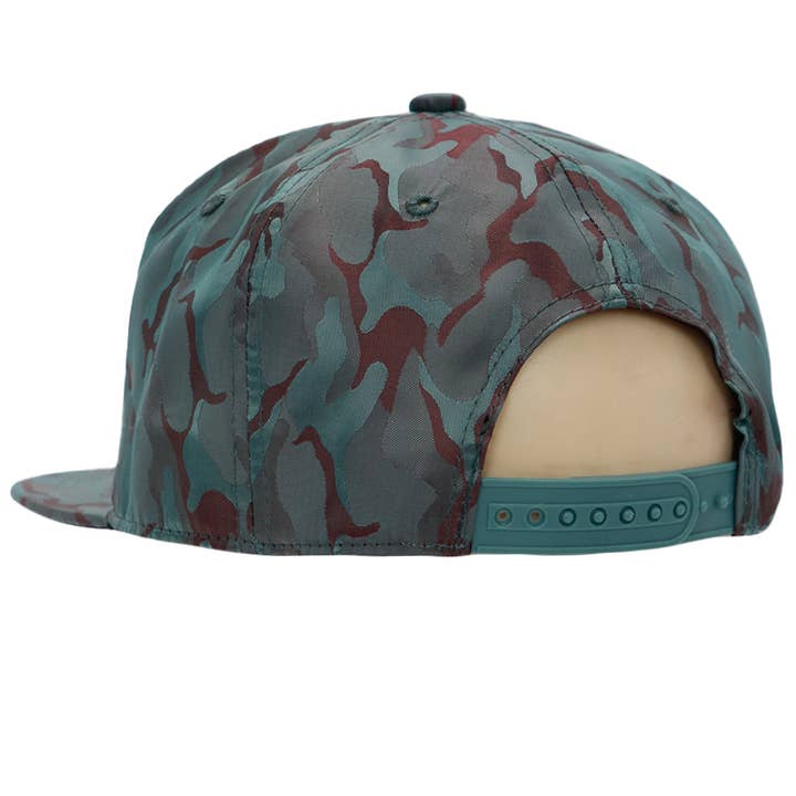 Cap Zone - Wholesale Flat Brim Cap - Men's - Gold Marijuana Leaf Embossed Camo Polyester Fabric Snapback14