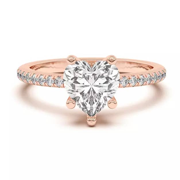 Bague de fiançailles cœur pavé halo caché classique pour la vente par Caratina