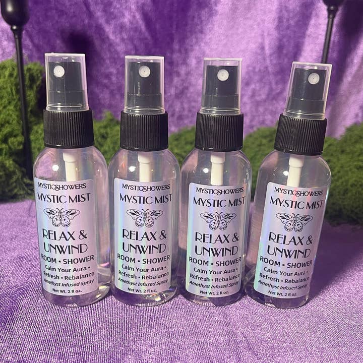 Relax & Unwind Mystic Mist | Room & Shower Spray w/ Amethyst for wholesale by Mystic Showers