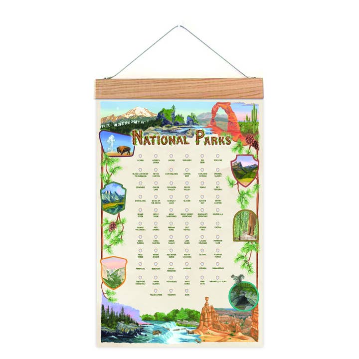 Affiche de liste de contrôle des parcs nationaux XL – Suivi de voyage de 63 parcs pour la vente par 1canoe2 | One Canoe Two Paper Co.