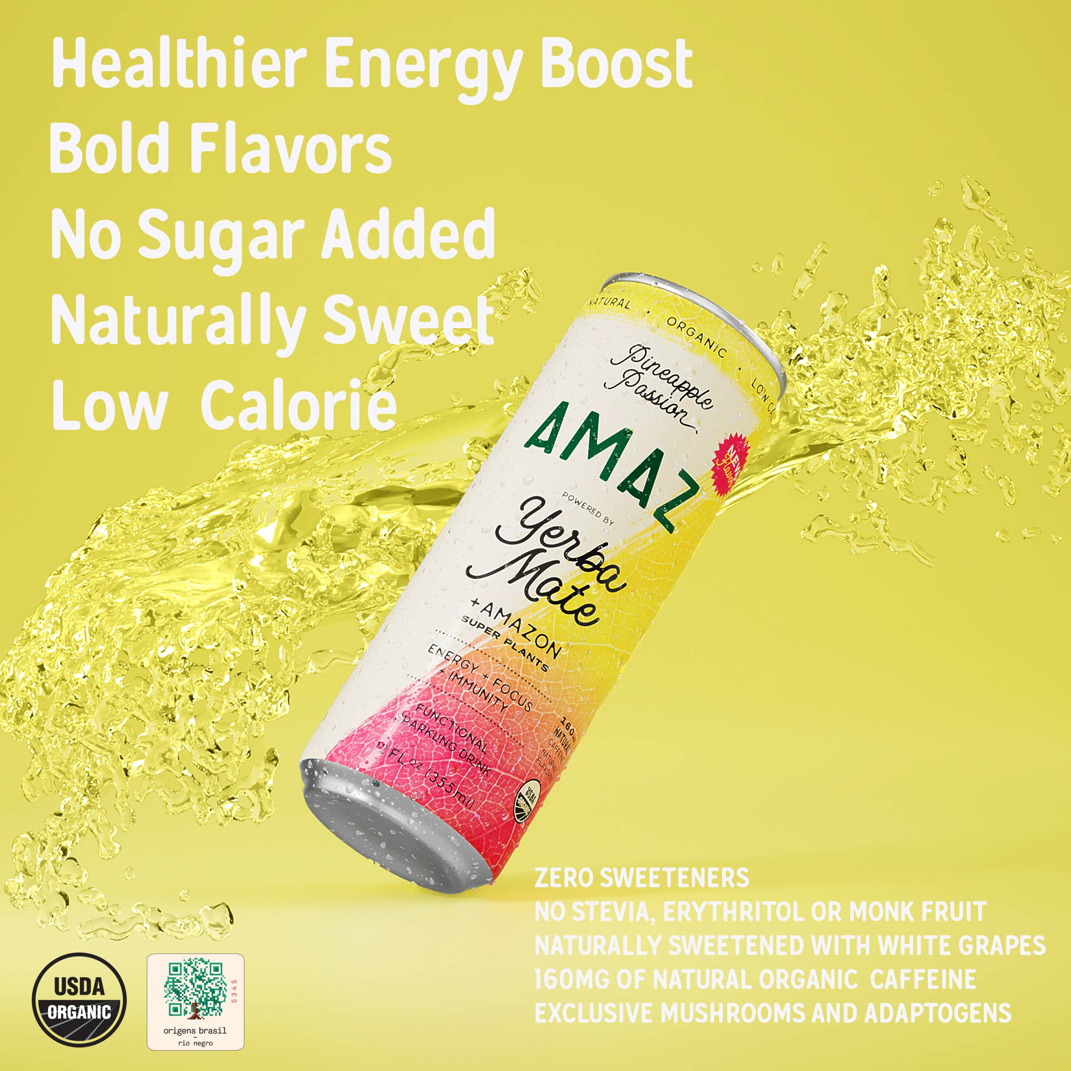 Amaz - Wholesale Sports/Energy Drink - AMAZ Pineapple Passion Yerba Mate Functional Drink 12oz1