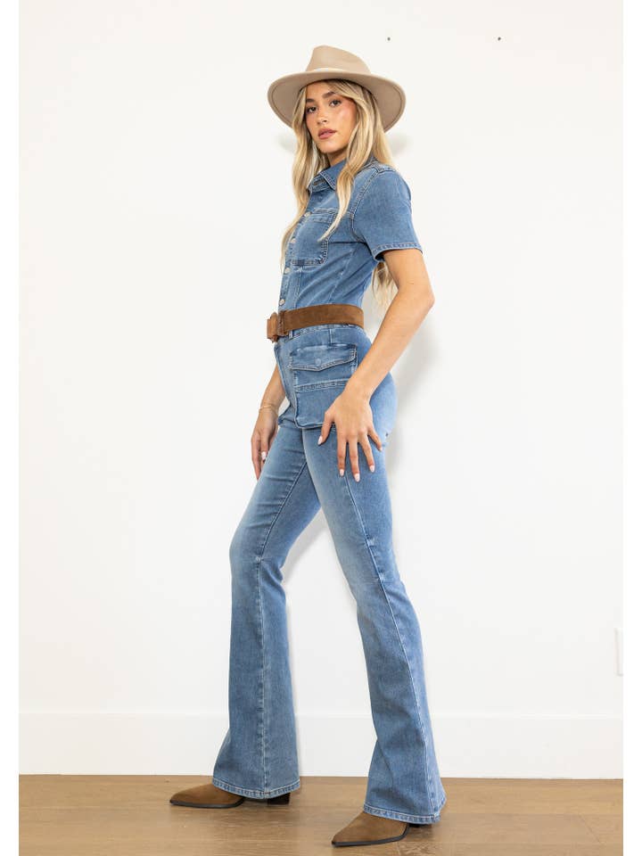 Medium Stone Out Of The Wild Cargo Denim Jumpsuit for wholesale on Faire5