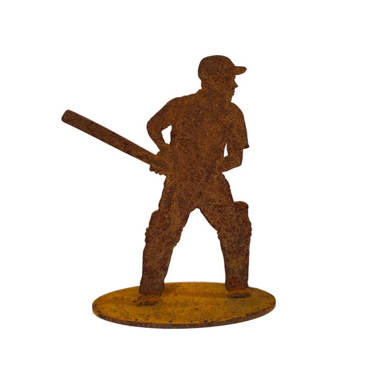 Large Cricket Player Male Metal Garden Art for wholesale by Overwrought