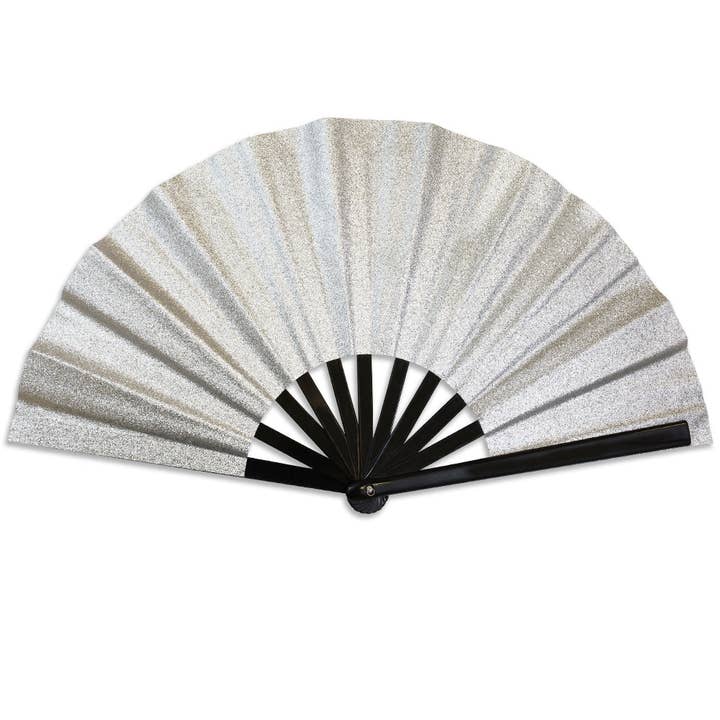 Glitter Silver X-Large Hand Fan for wholesale by Flags Importer