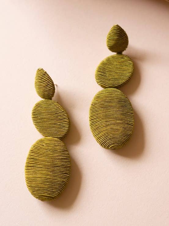FABRIC-WRAPPED EARRINGS - CHARTREUSE for wholesale by Kalalou