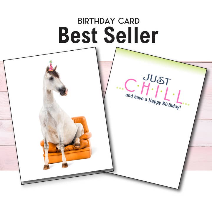 Horse Greeting Birthday Card / Horse Sitting in Chair / Fun for wholesale by Horse Hollow Press