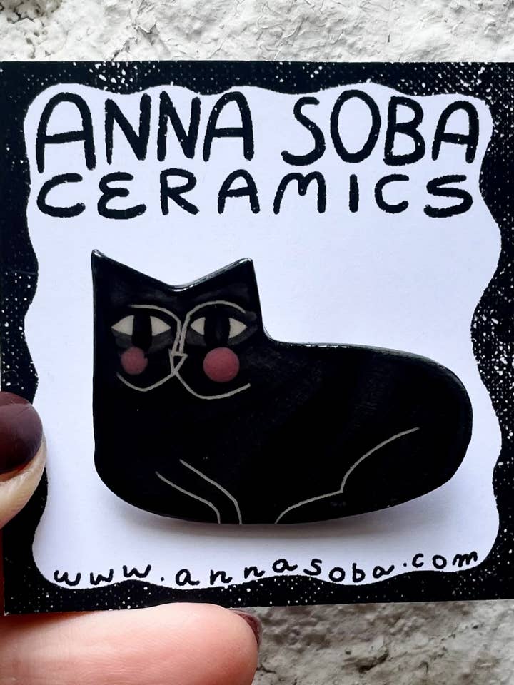Broche de cerámica, gato pan feliz para venta al por mayor de Anna Soba