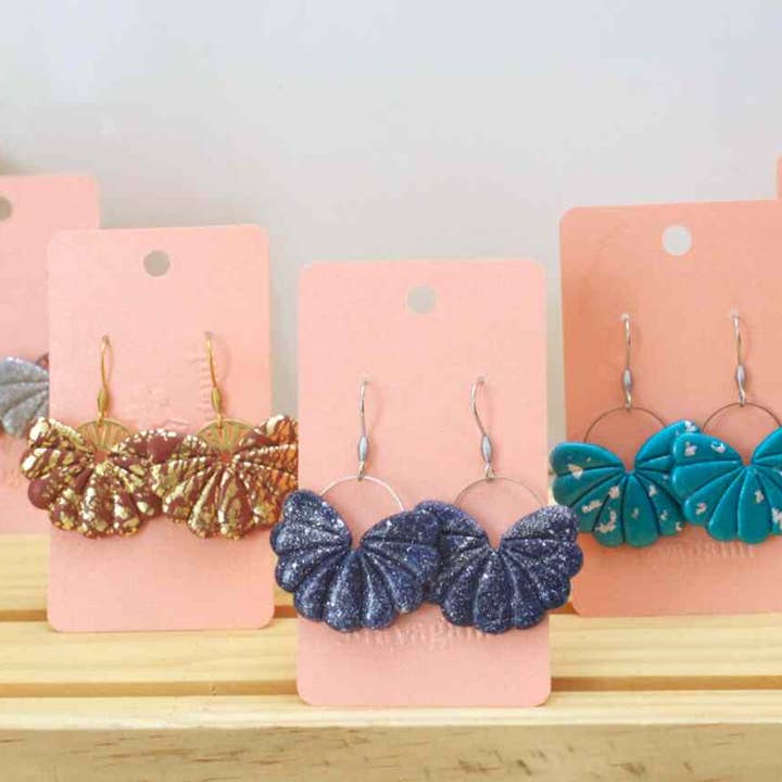 Sensu earrings, fan polymers and steel for wholesale by MayaGami Création