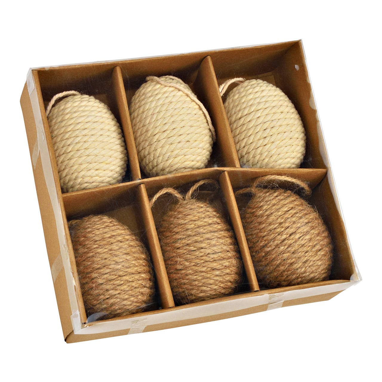 Wurm - Wholesale Decorative Figurine - Hanging eggs made of plastic/jute 12-piece set, brown/white (W/H/D) 6x7x6cm1