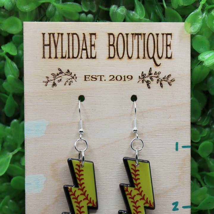 Softball Lightening Bolts • Dangle Earrings for wholesale by Hylidae Boutique