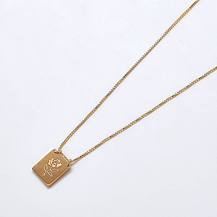 14k Gold Filled Rose Flower Bar Charm/Pendant Necklace - Fall Jewelry Gift for wholesale by Admiral Row