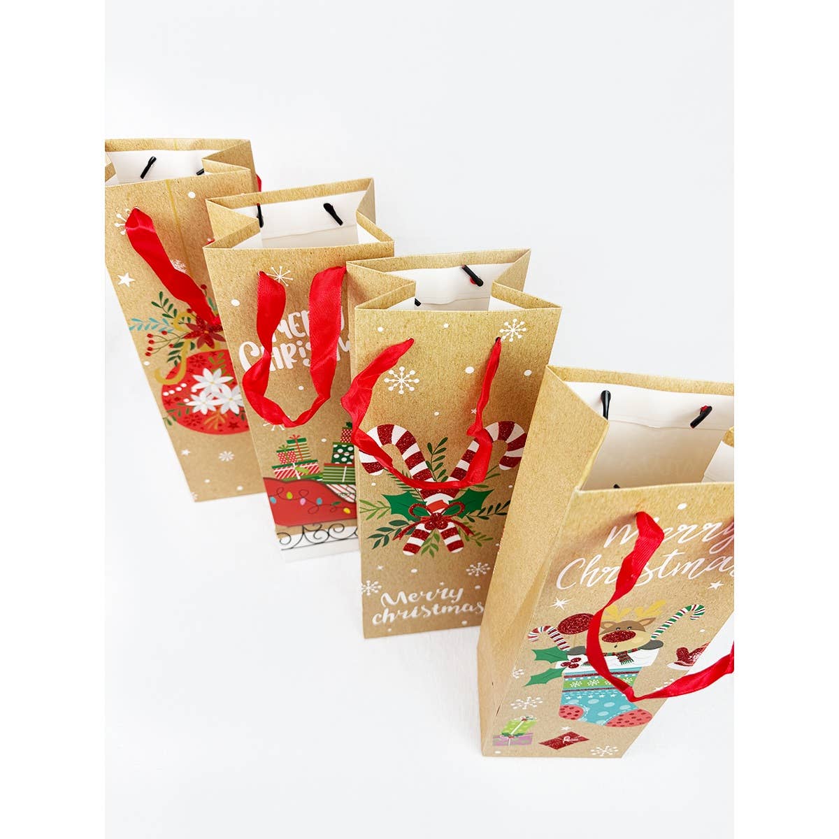 MIX COLOR Assorted Christmas Design Wine Bottle Gift Bag for wholesale on Faire5