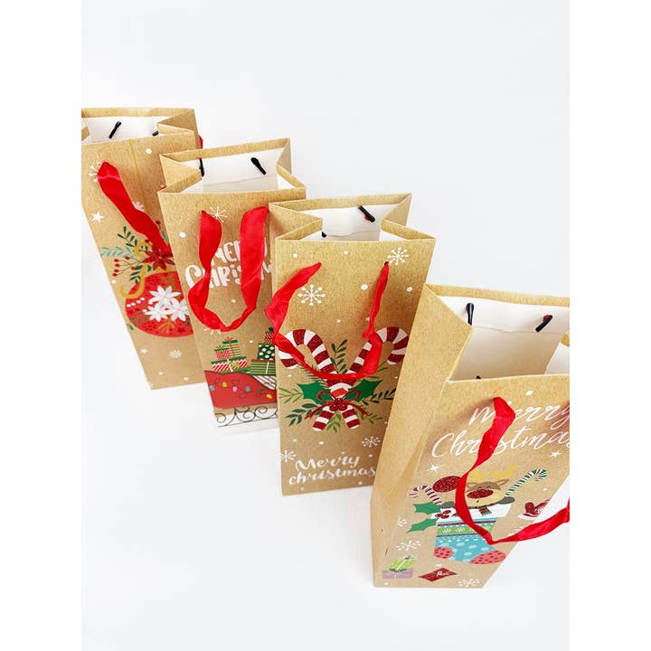 MIX COLOR Assorted Christmas Design Wine Bottle Gift Bag for wholesale on Faire5