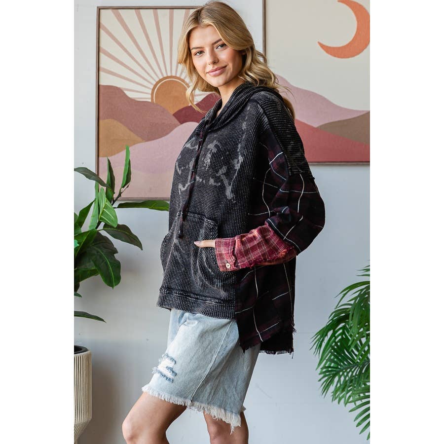 Oli&Hali – wholesale Hoodie - Dam – TVÄTTAD TYGBLANDAD HUVTRÖJA MED RUTIGT MÖNSTER4