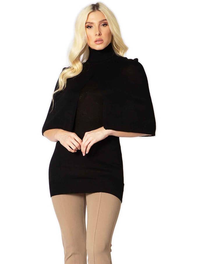 Turtleneck Caplet Sweater- Heather Grey for wholesale on Faire3