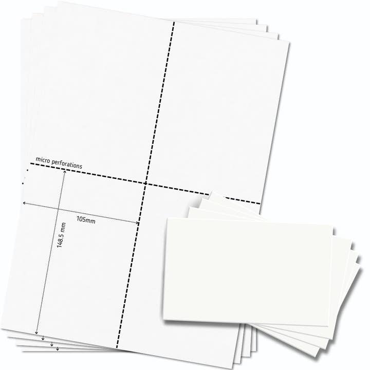Cartes OfficeGear A6 4 par page 150 g/m² : Cartes imprimables perforées - 30 feuilles / 120 cartes avec modèle gratuit pour la vente par OfficeGear