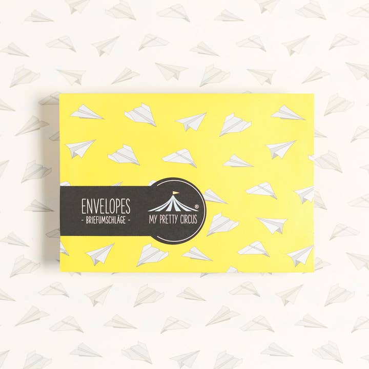 My Pretty Circus - Wholesale Envelopes - 8 yellow paper airplane envelopes - C67